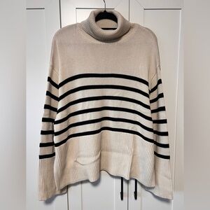 GAP Cream and Black Striped Turtleneck Sweater